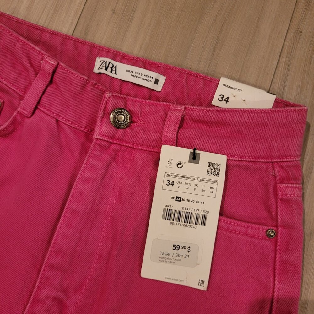 NWT ZARA | Straight Leg High-Rise Denim Jeans | Sz. 2 - Picture 3 of 6